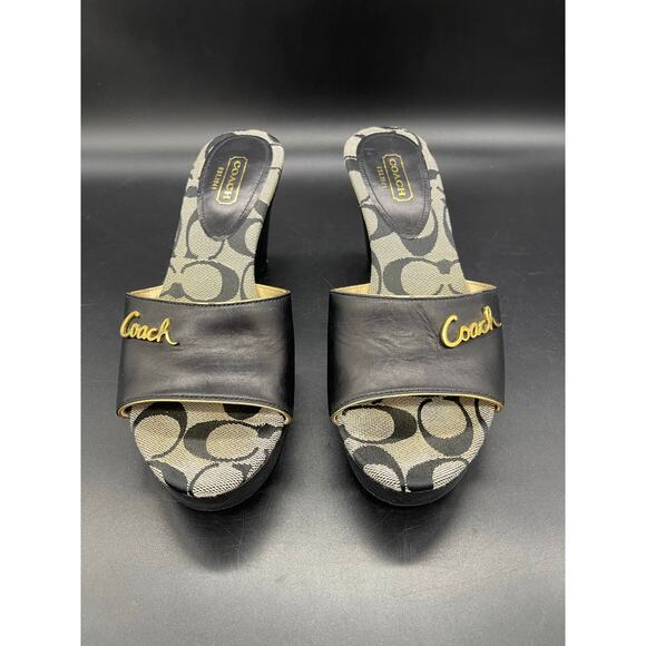 Coach Kathie Leather Calf Signature Heels Black with Gold Accent Hardware Size 6 - Picture 3 of 16